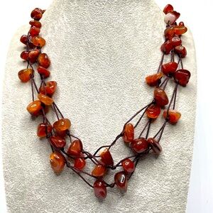 Stunning Carnelian Agate Gemstone Knotted Multi Layer Boho Necklace Statement